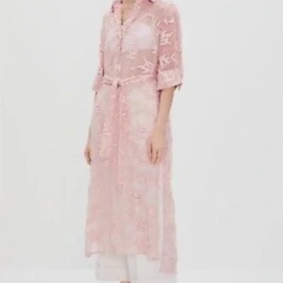 Zara sheer embroidered floral maxi shirtdress - Picture 3 of 12